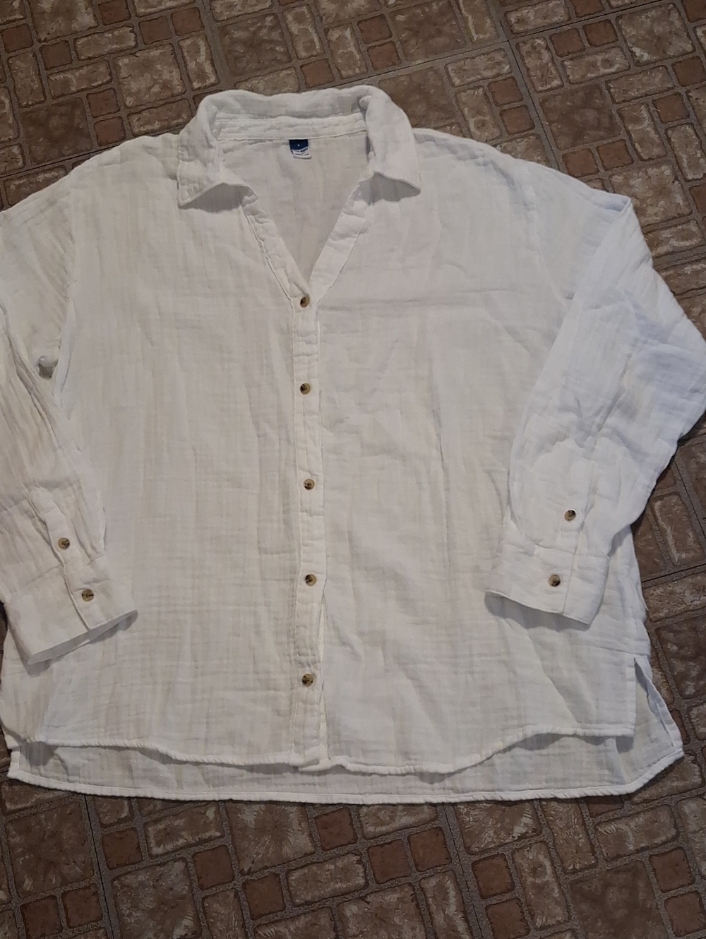 Old Navy White Casual Button-Down Shirt 100 Percent Cotton Size Large